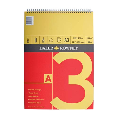 Daler Rowney Spiral Bound A3 Cartridge Paper 150gsm, 25 sheets,